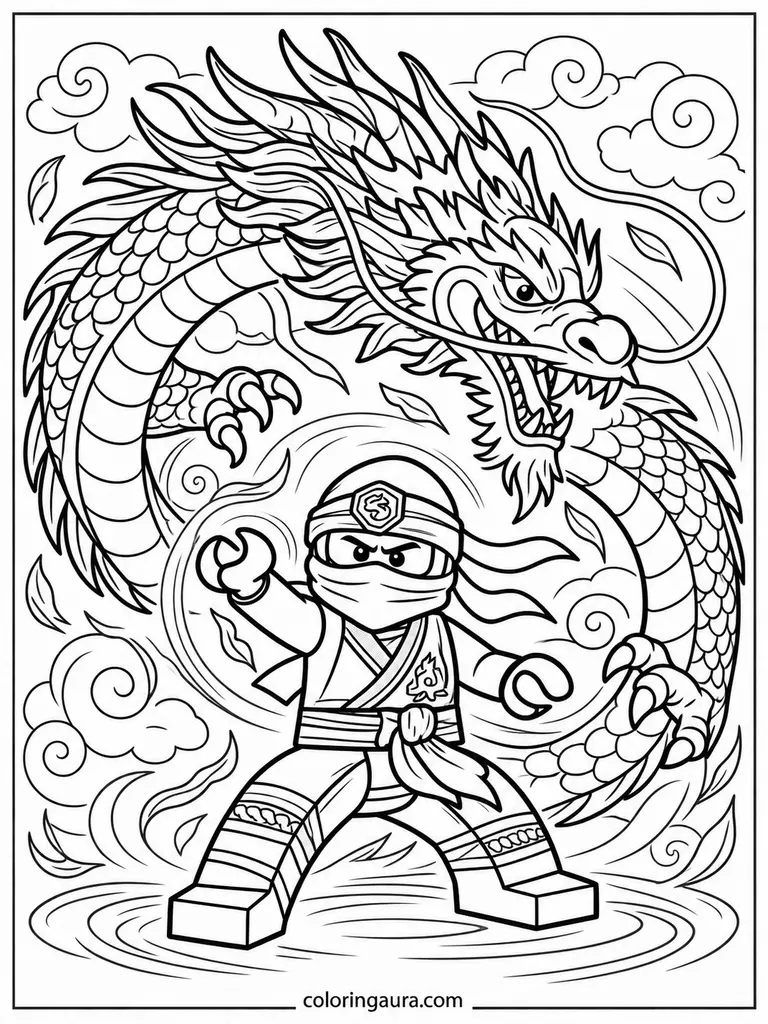 Ninja Lloyd Summoning a Dragon Coloring Page