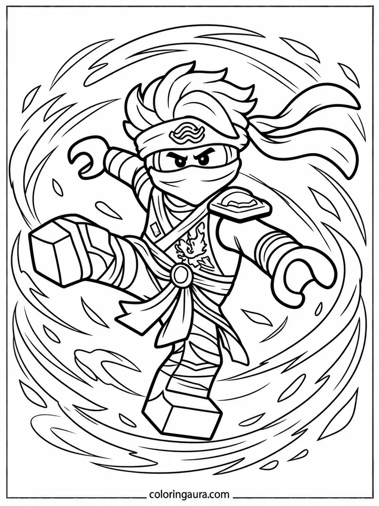 Ninja Master Spinning Storm Coloring Page