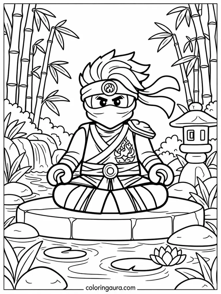 Ninja Meditation in a Zen Garden Coloring Page