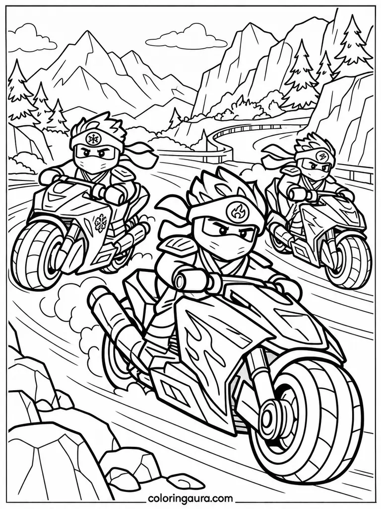 Ninja Motorcycle Race Coloring Page