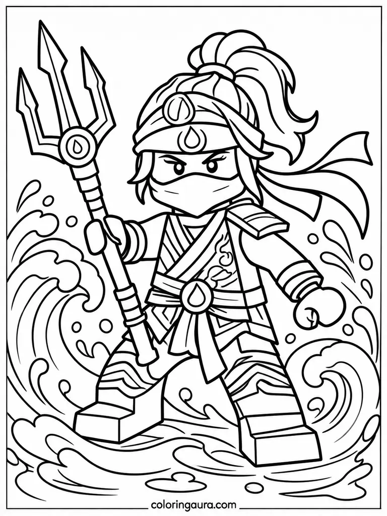Ninja Nya with a Trident Coloring Page