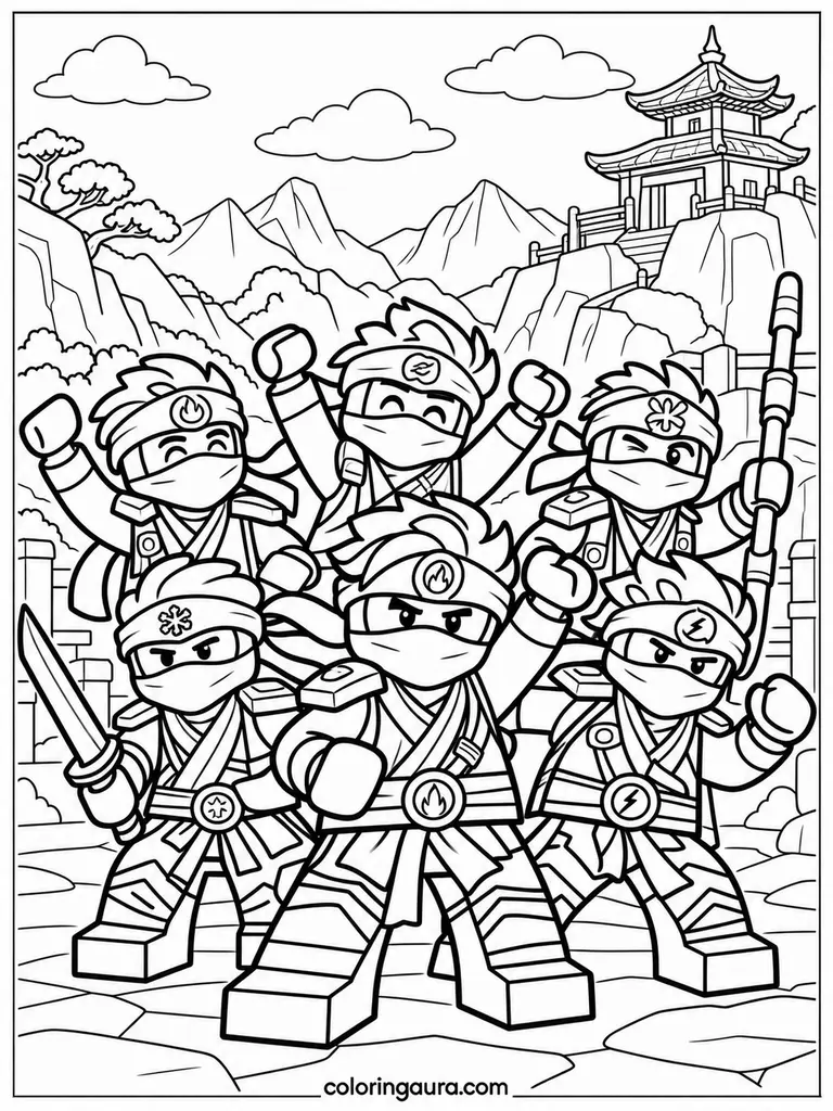 Ninja Team Mission Celebration Coloring Page