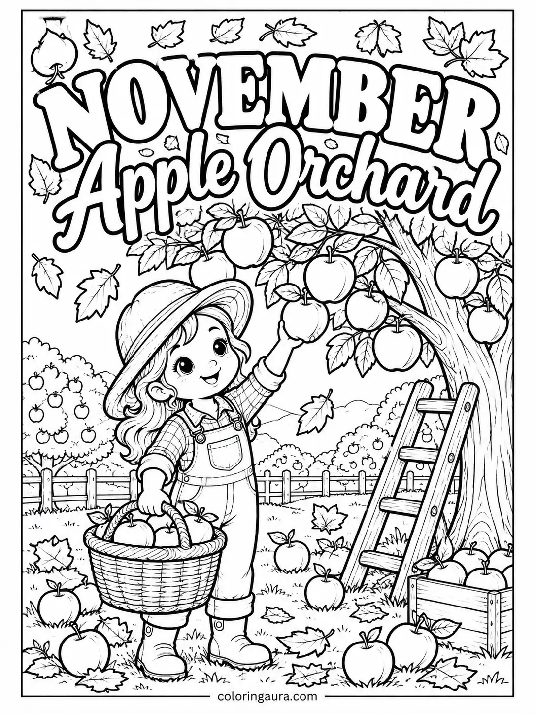 November Apple Orchard Coloring Page
