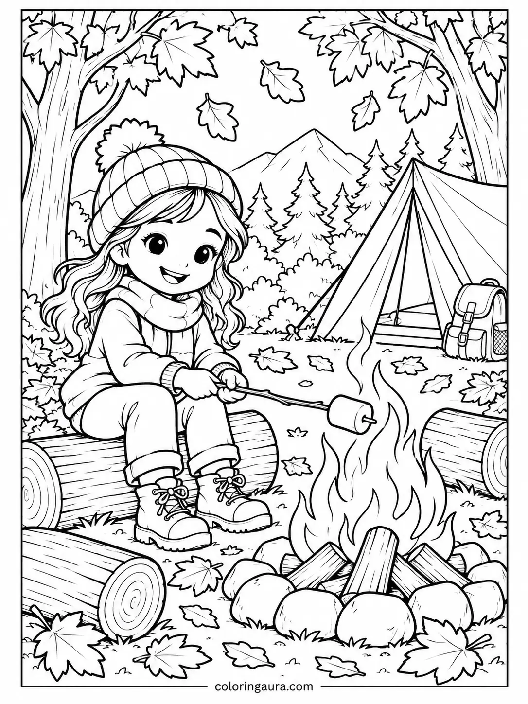 November Campfire Adventure Coloring Page