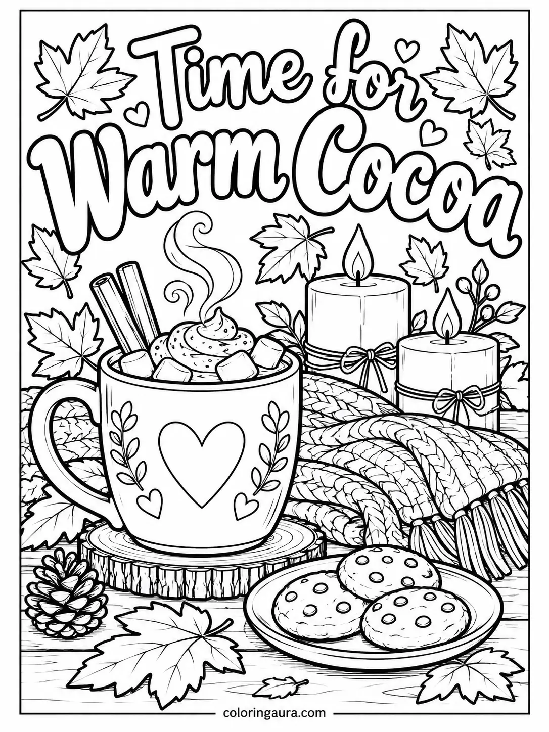 November Candle and Cocoa Coloring Page