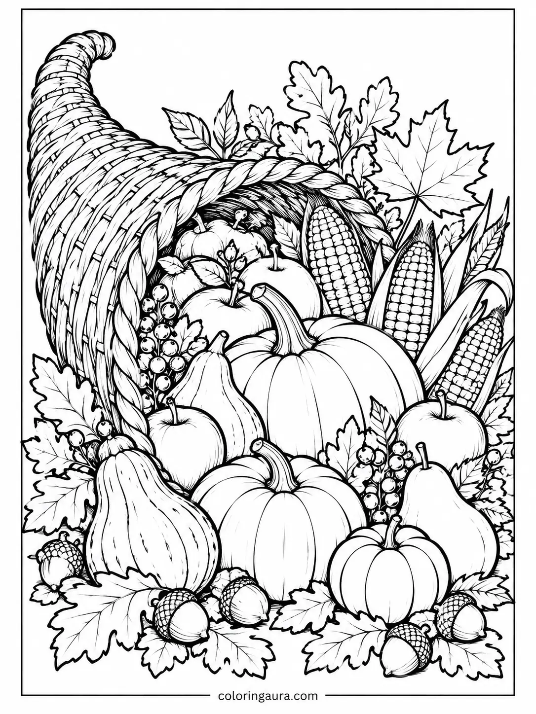 November Cornucopia Harvest Coloring Page