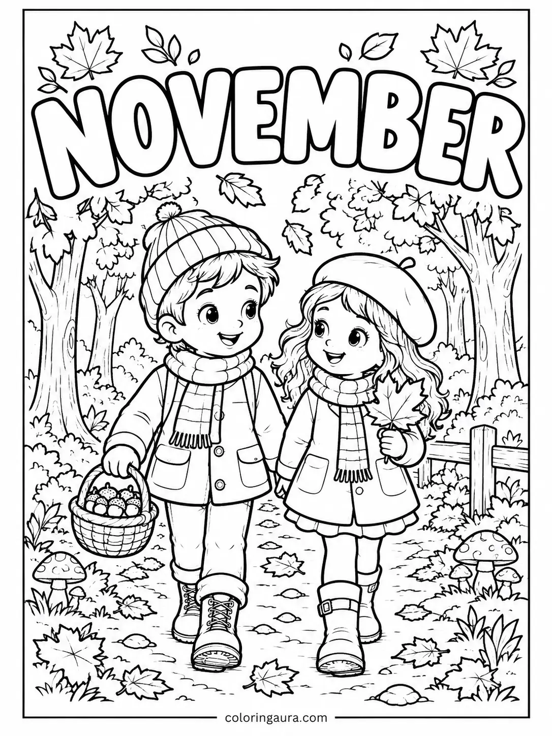 November Friends Woodland Walk Coloring Page