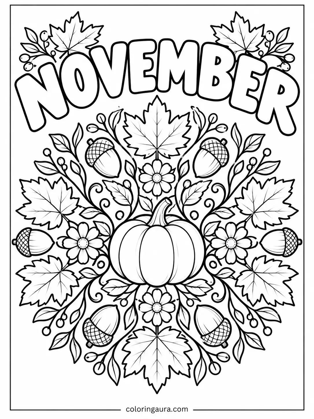 November Autumn Mandala Coloring Page