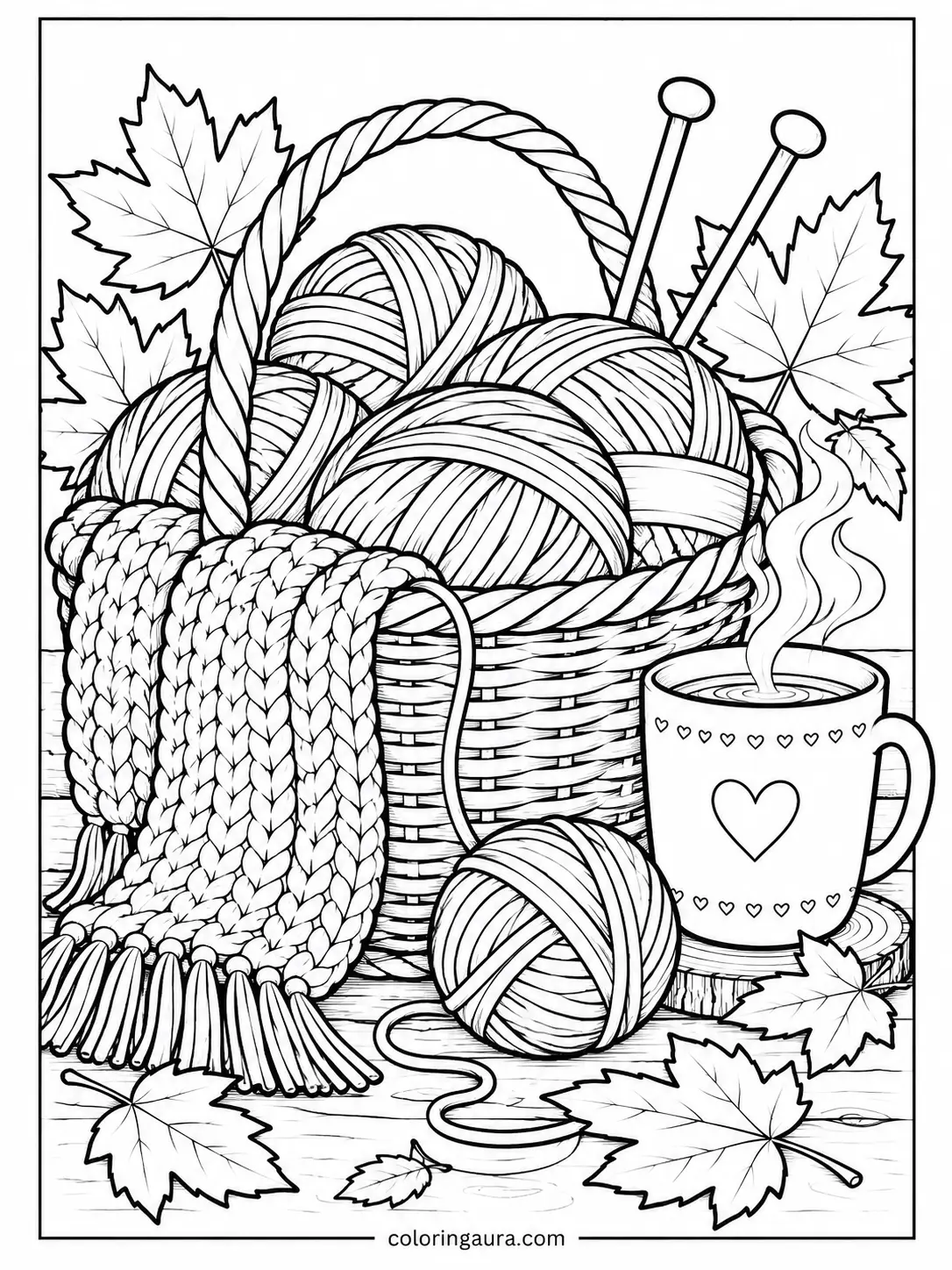 November Knitting Basket Coloring Page