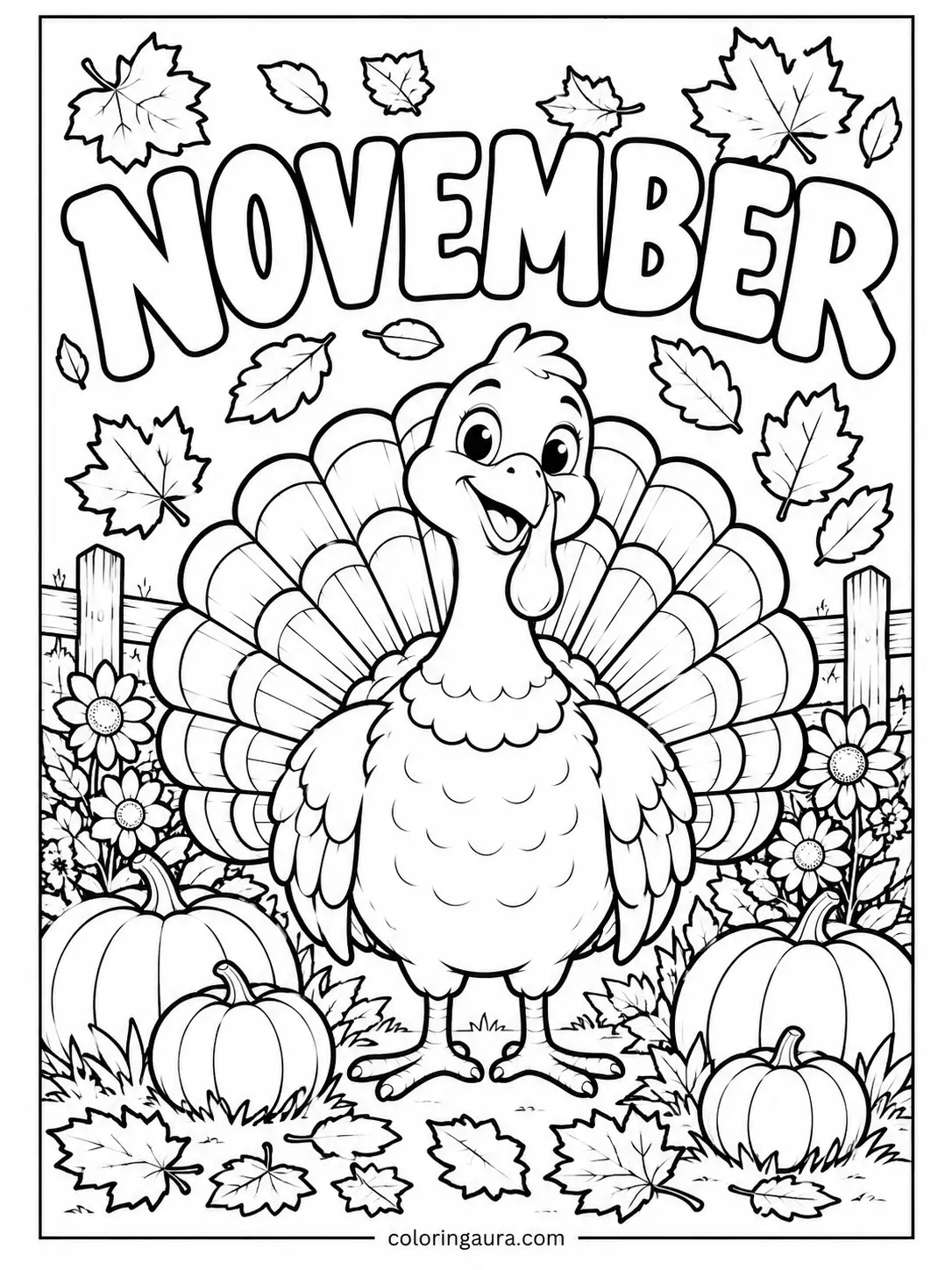 November Thanksgiving Turkey Coloring Page