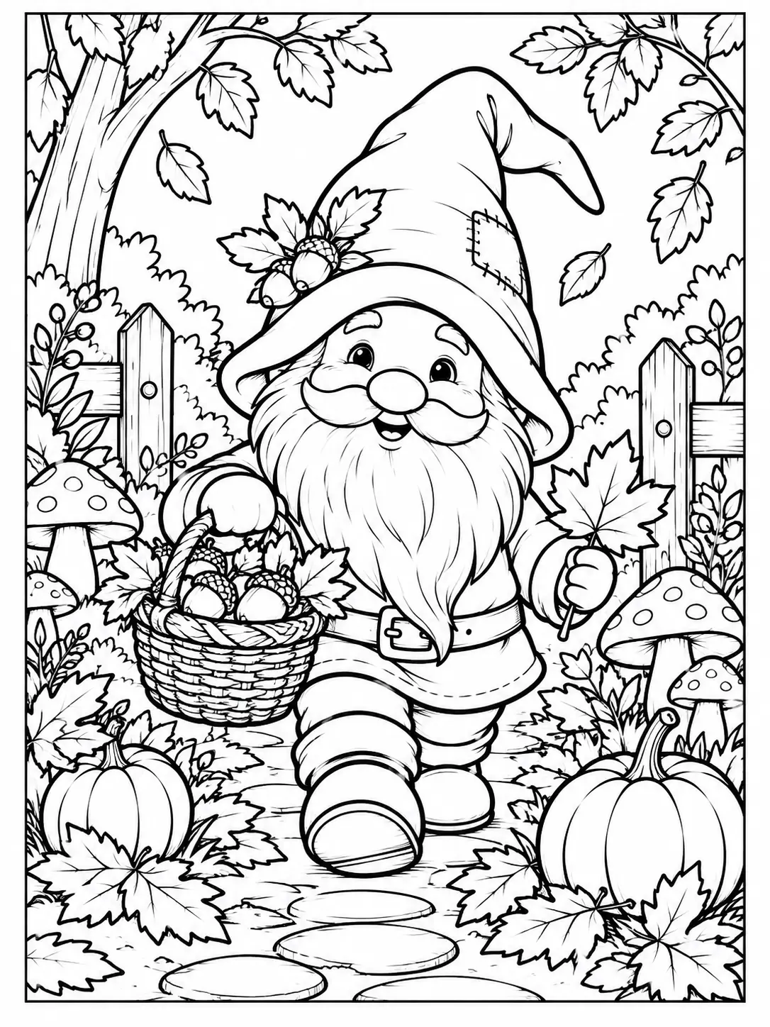 November Woodland Gnome Coloring Page