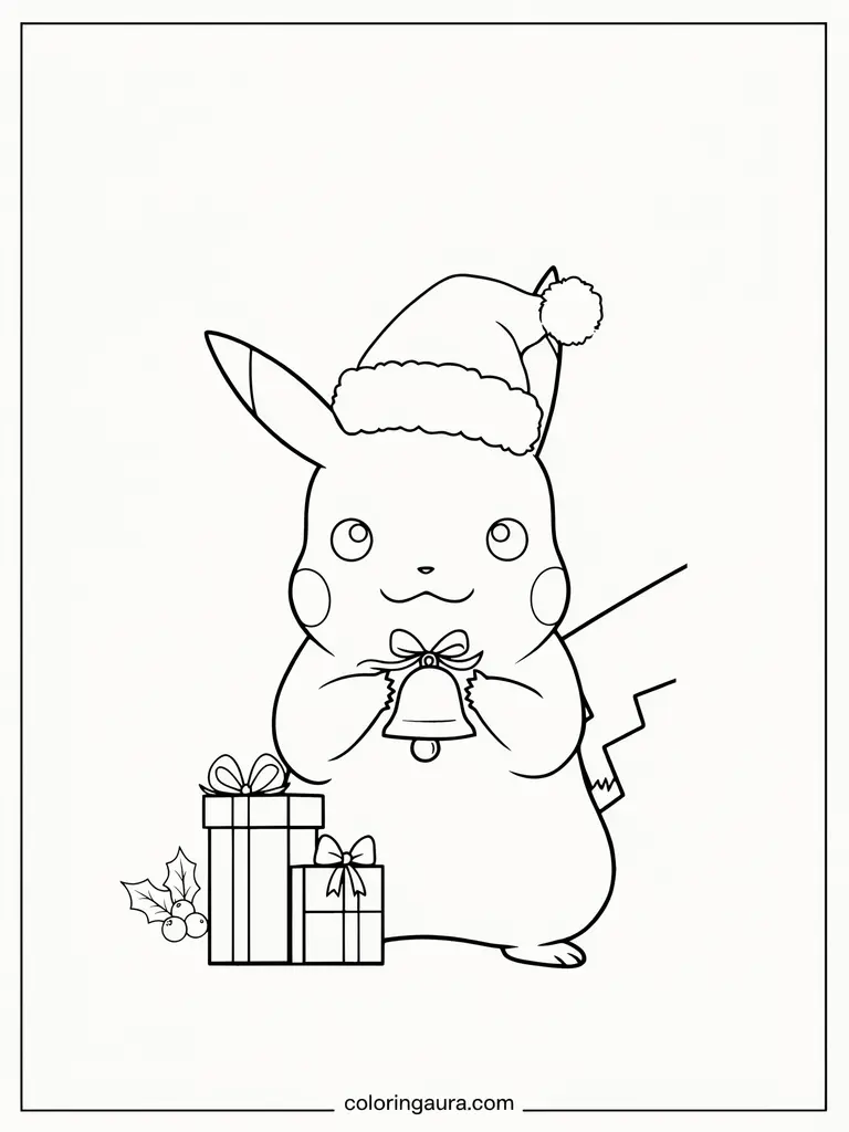 Pikachu Wearing a Santa Hat Coloring Page