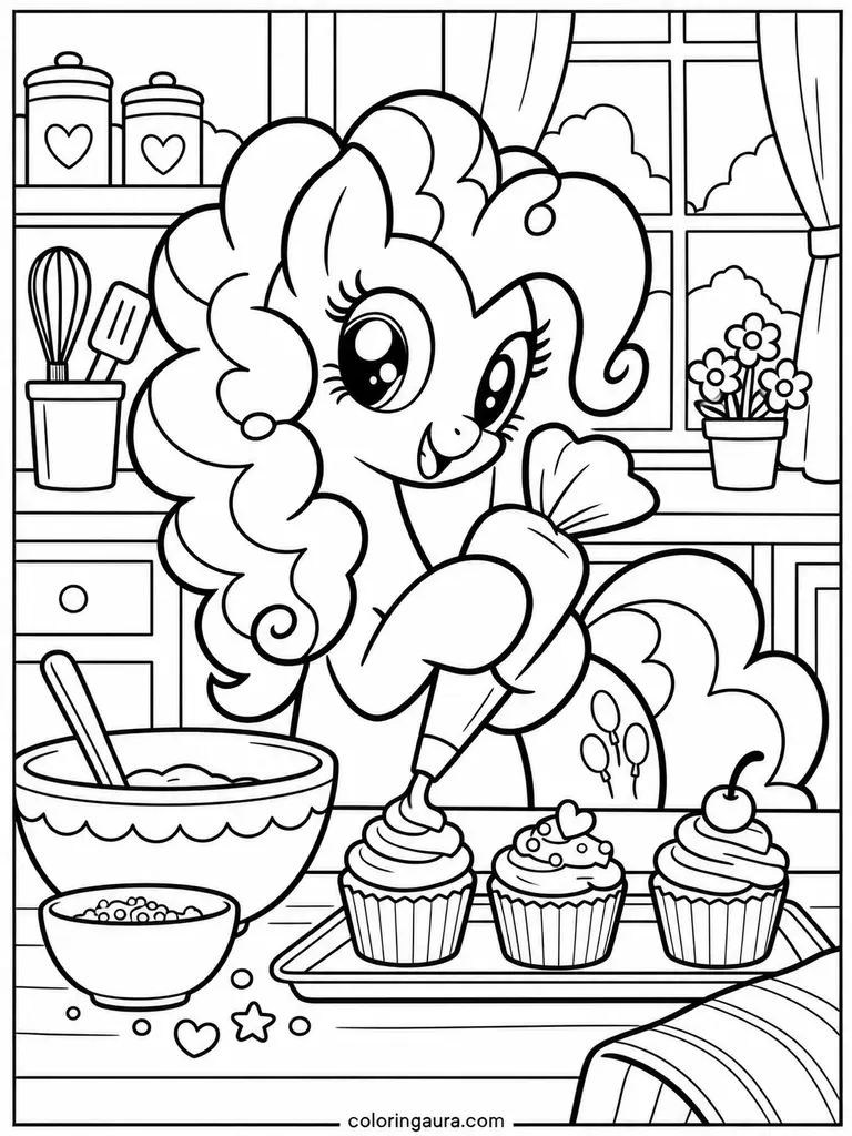 Pinkie Pie Baking Cupcakes Coloring Page