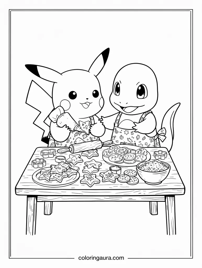 Pokémon Christmas Cookie Decorating Coloring Page