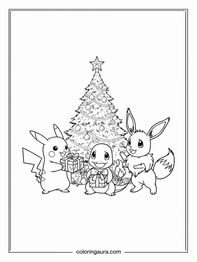 Pokémon Christmas Gift Exchange Coloring Page