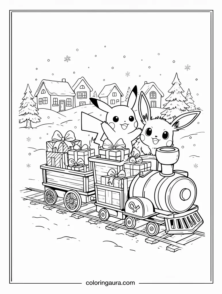Pokémon Christmas Train Coloring Page