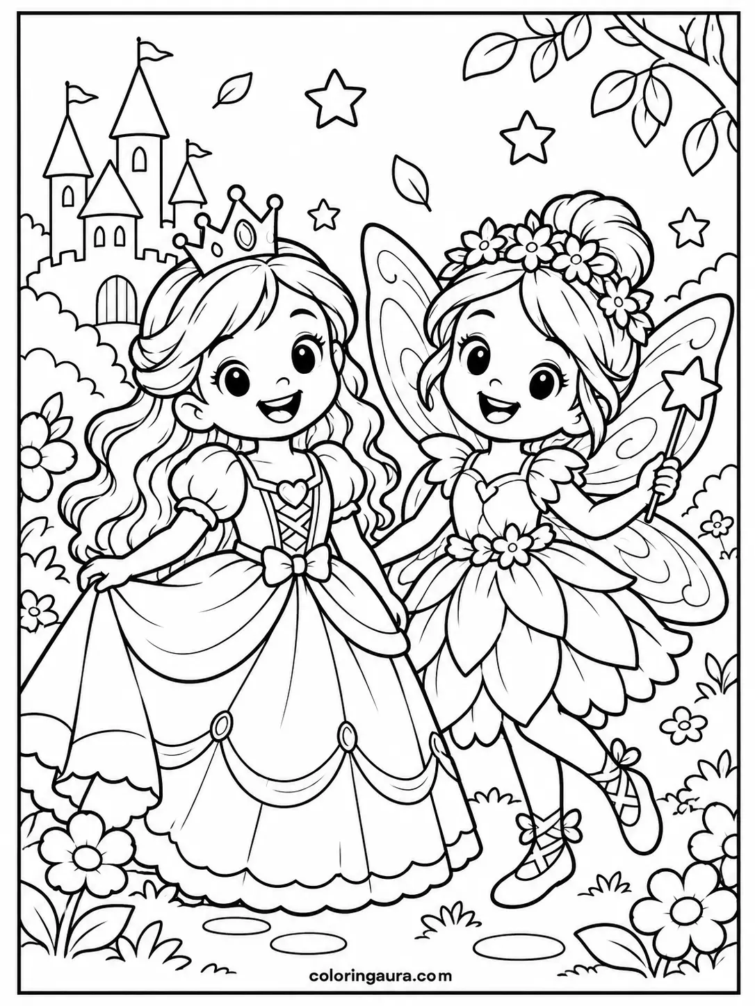 Princess and Fairy Halloween Costumes Coloring Page