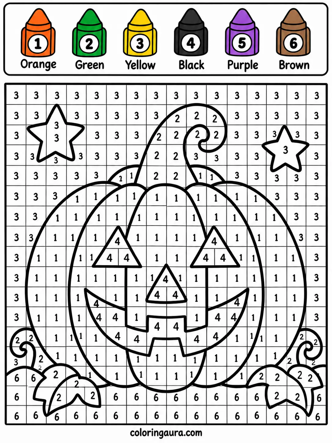 Halloween Pumpkin Color by Number Worksheet