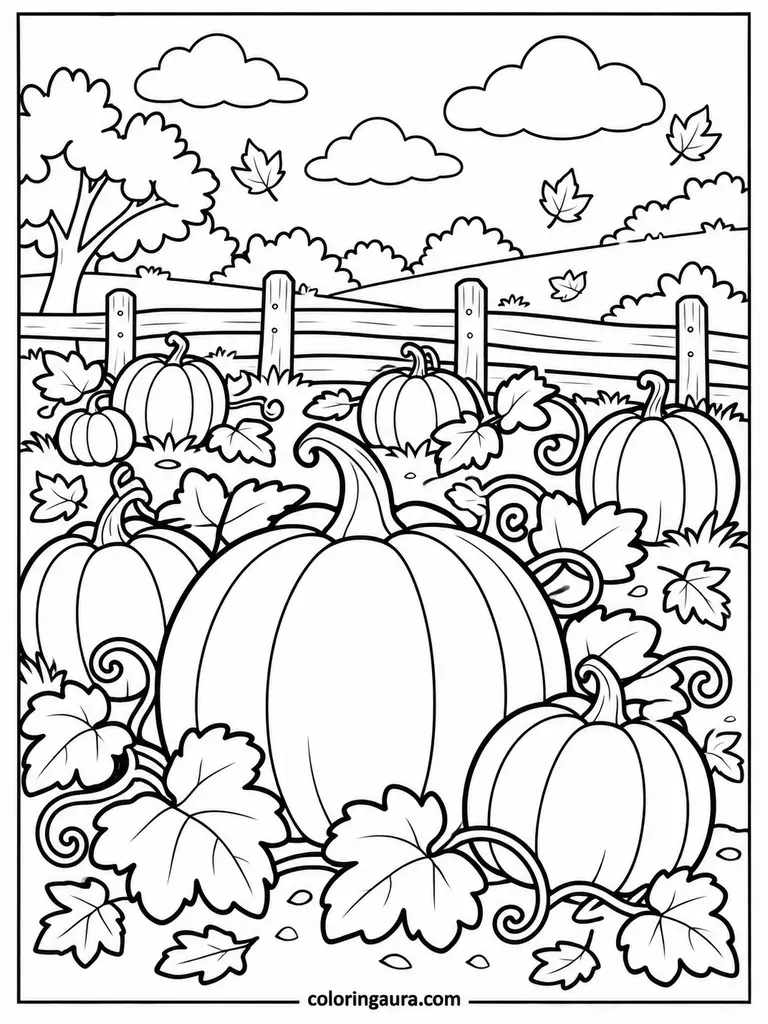 Pumpkin Patch October Coloring Page