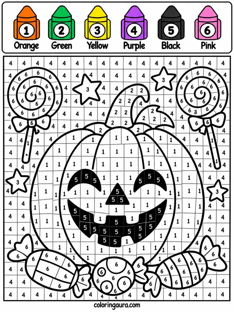 Pumpkin and Candy Color by Number Worksheet
