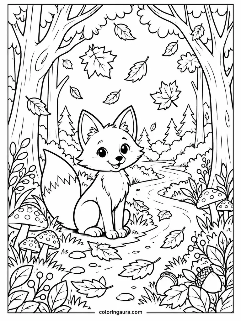 Quiet Fox in November Woods Coloring Page