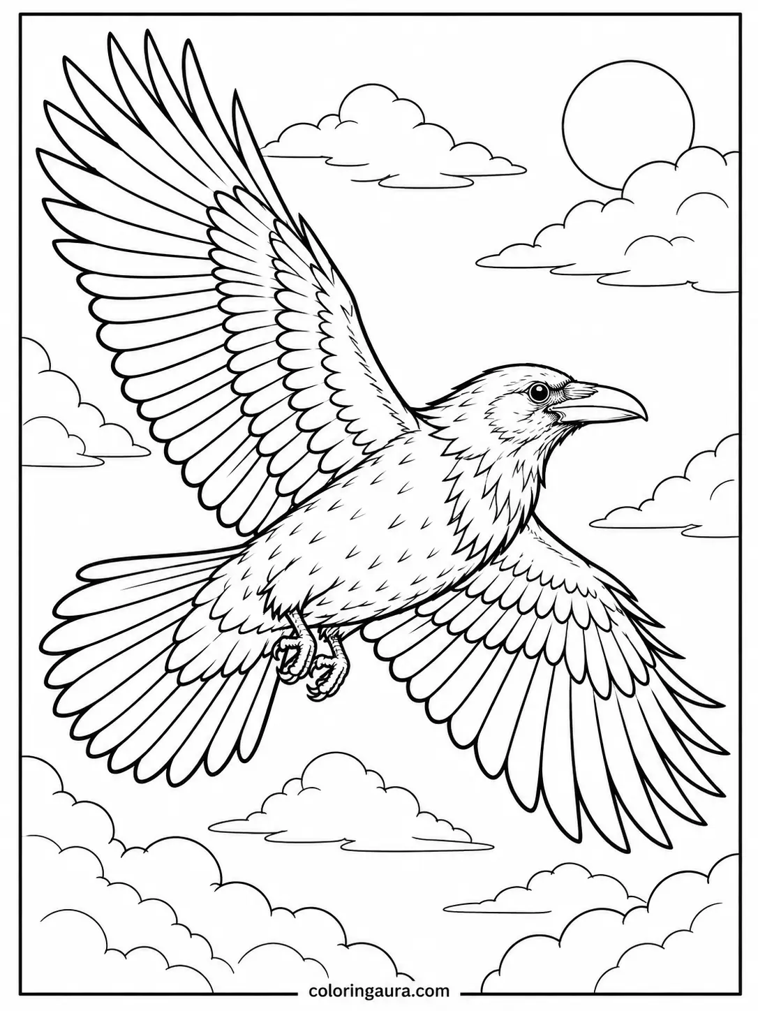 Raven Flying Across the Sky Coloring Page