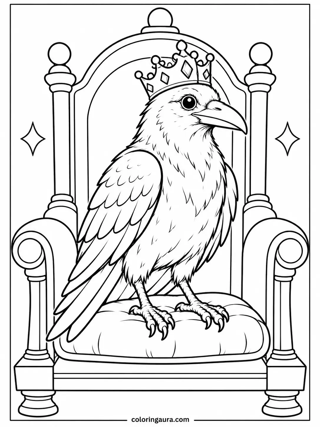 Raven King Wearing a Crown Coloring Page