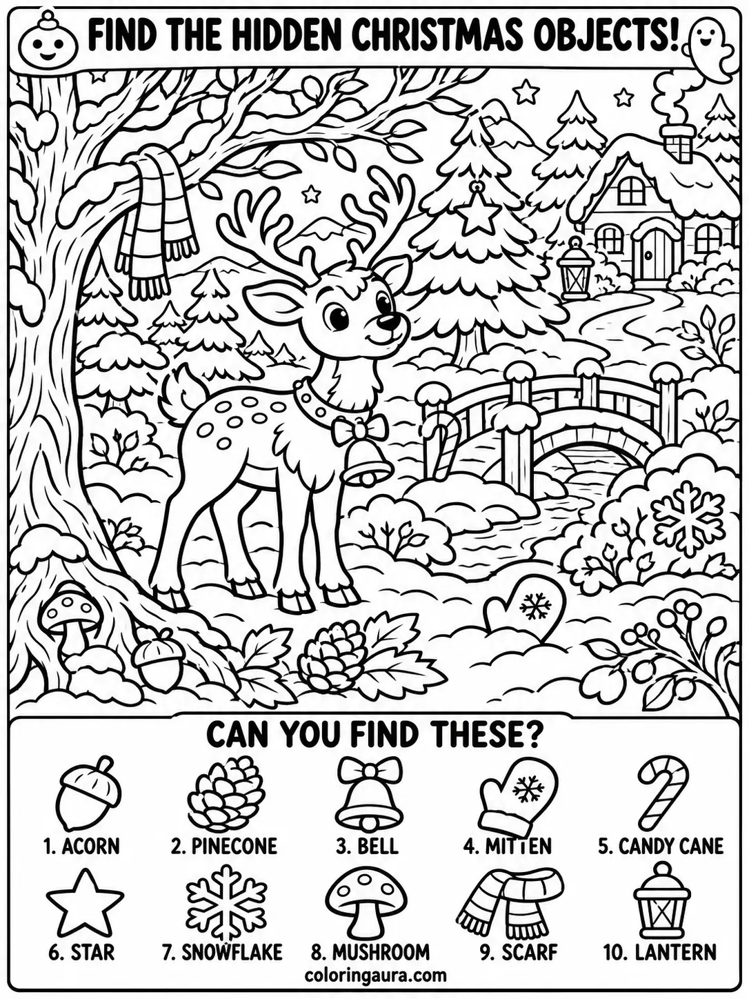 Reindeer in a Winter Forest Coloring Page