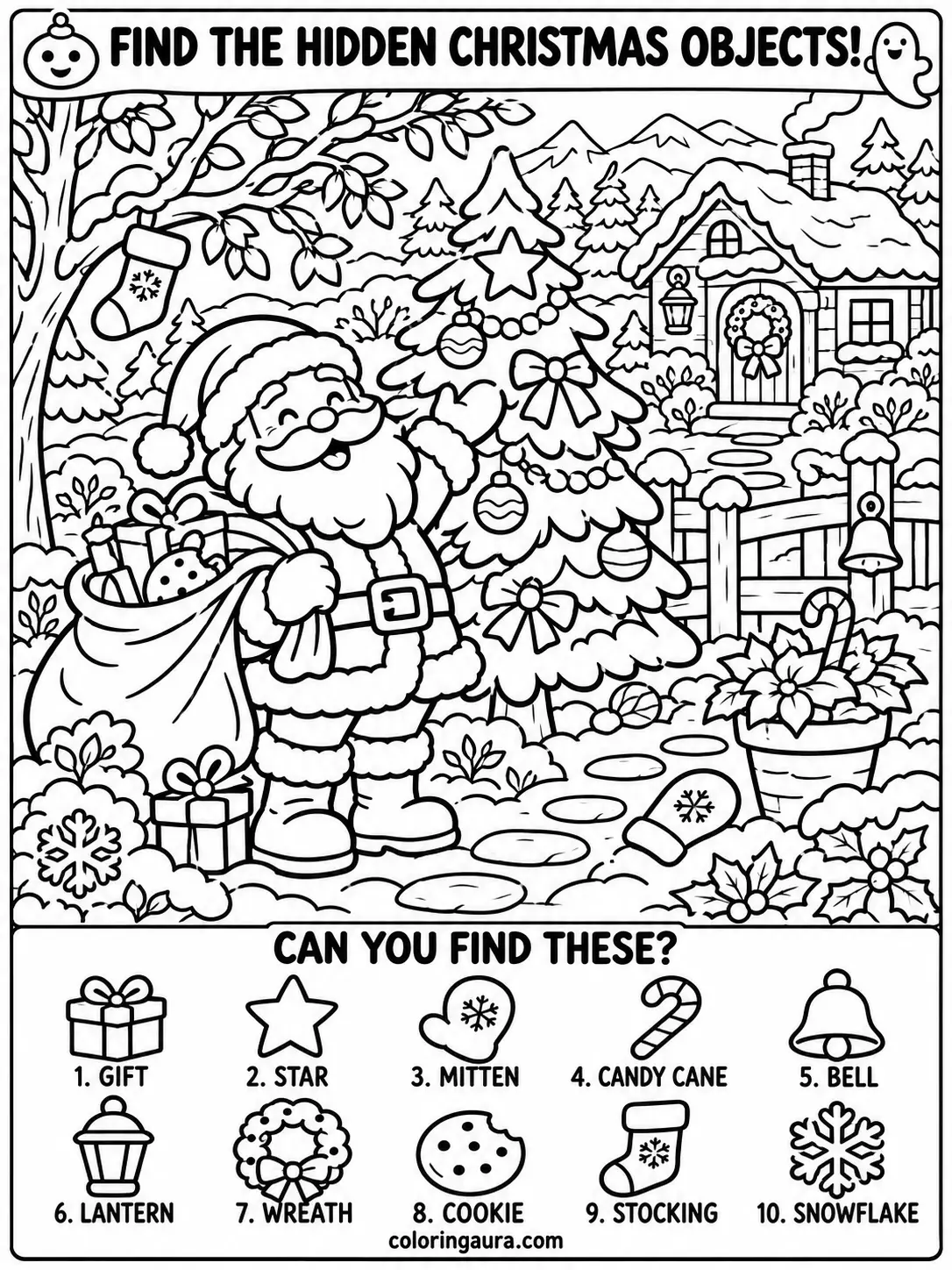 Santa Claus Snowy Garden Coloring Page