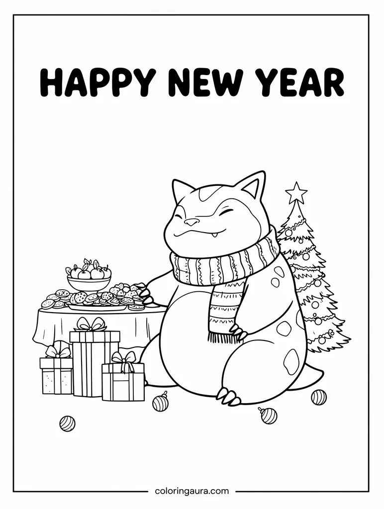 Snorlax Christmas Feast Coloring Page