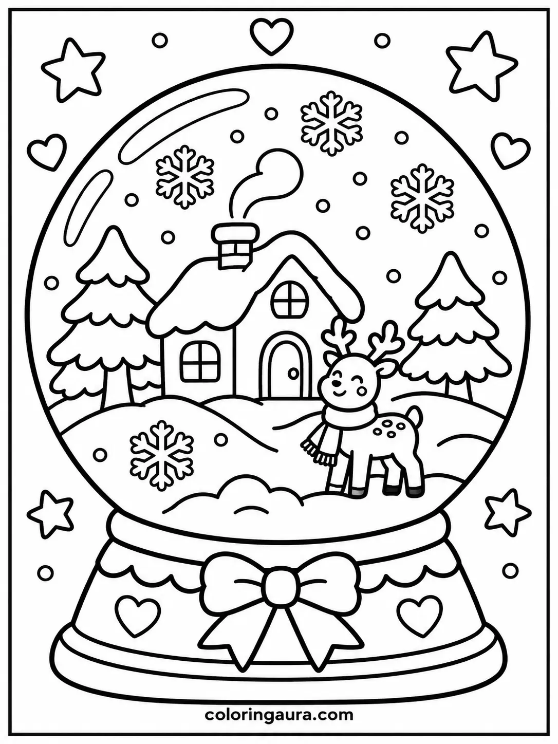 Snow Globe Winter Village Coloring Page
