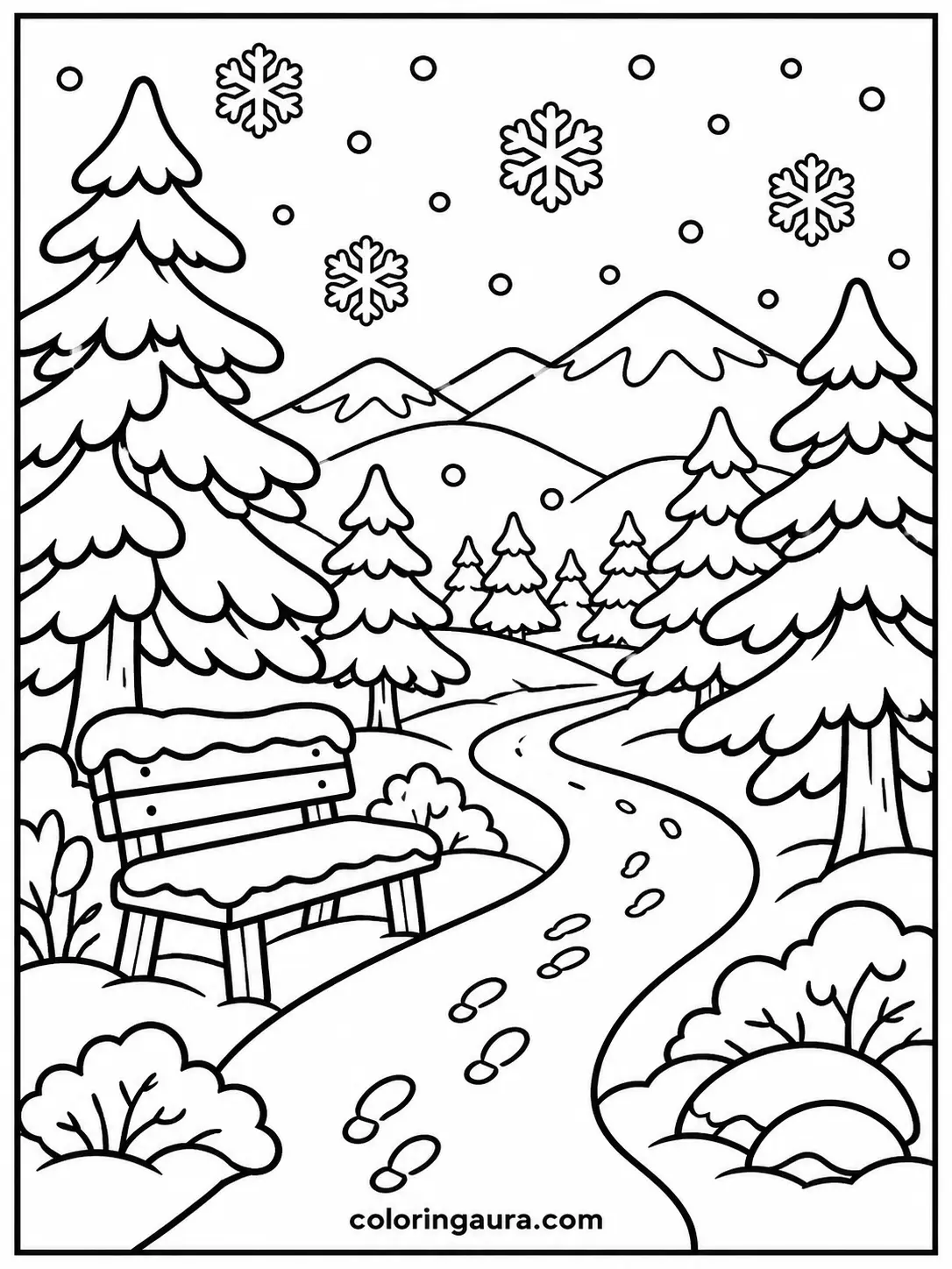 Snowy Forest Walk Coloring Page