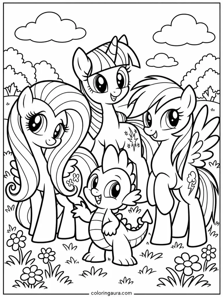 Spike and Pony Friends Coloring Page
