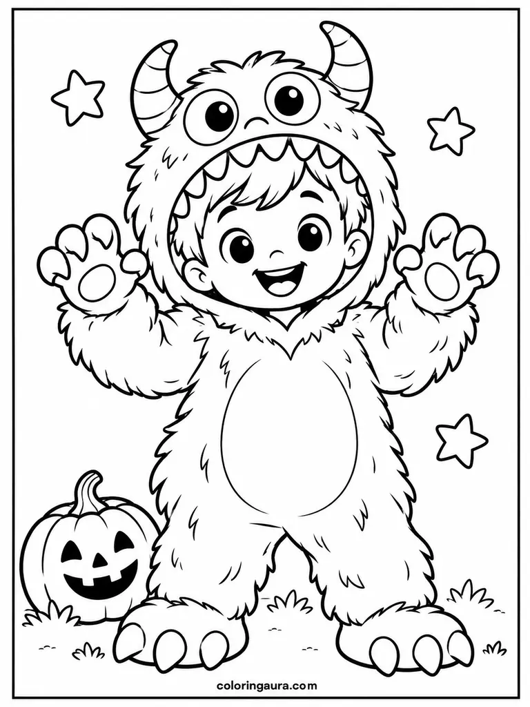 Spooky-Cute Monster Costume Coloring Page