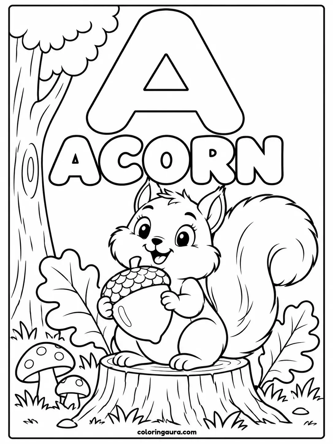 Squirrel Holding an Acorn Coloring Page
