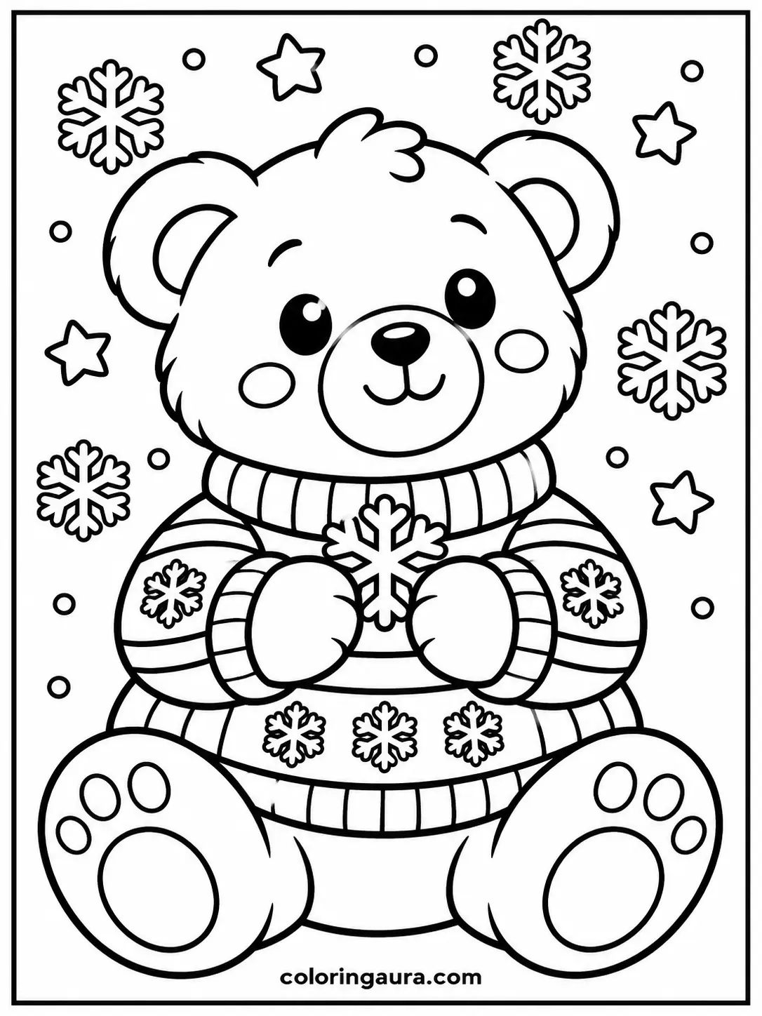 Teddy Bear in a Winter Sweater Coloring Page
