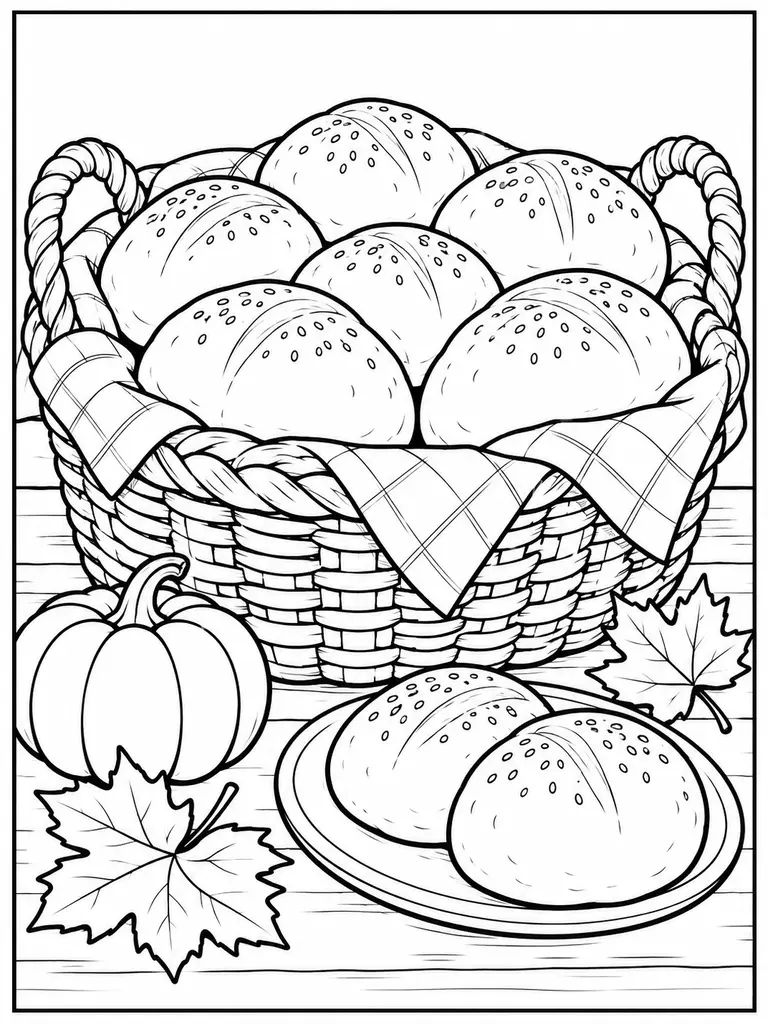 Thanksgiving Dinner Rolls Coloring Page