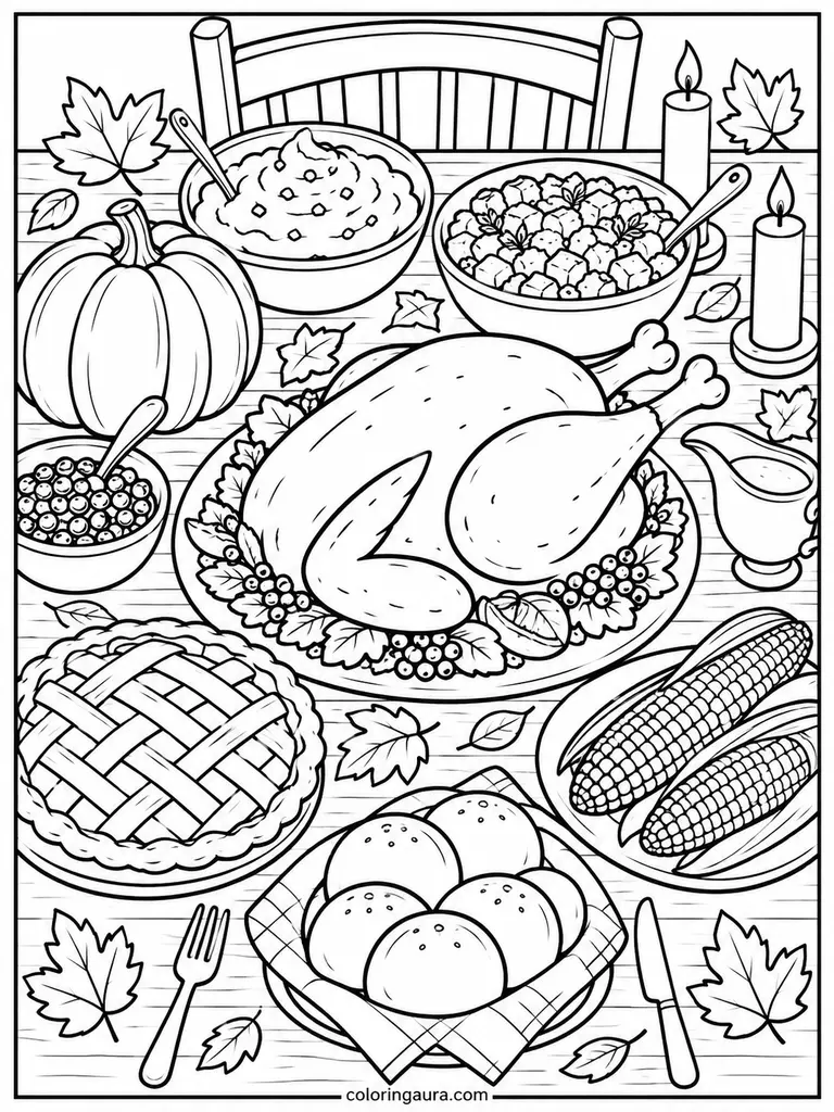 Thanksgiving Dinner Table Coloring Page