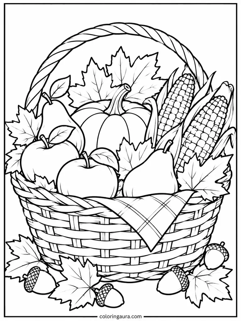 Thanksgiving Harvest Basket Coloring Page