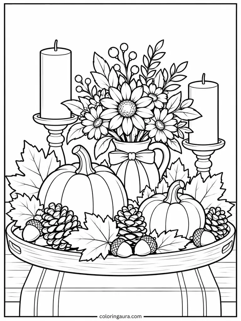 Thanksgiving Table Centerpiece Coloring Page