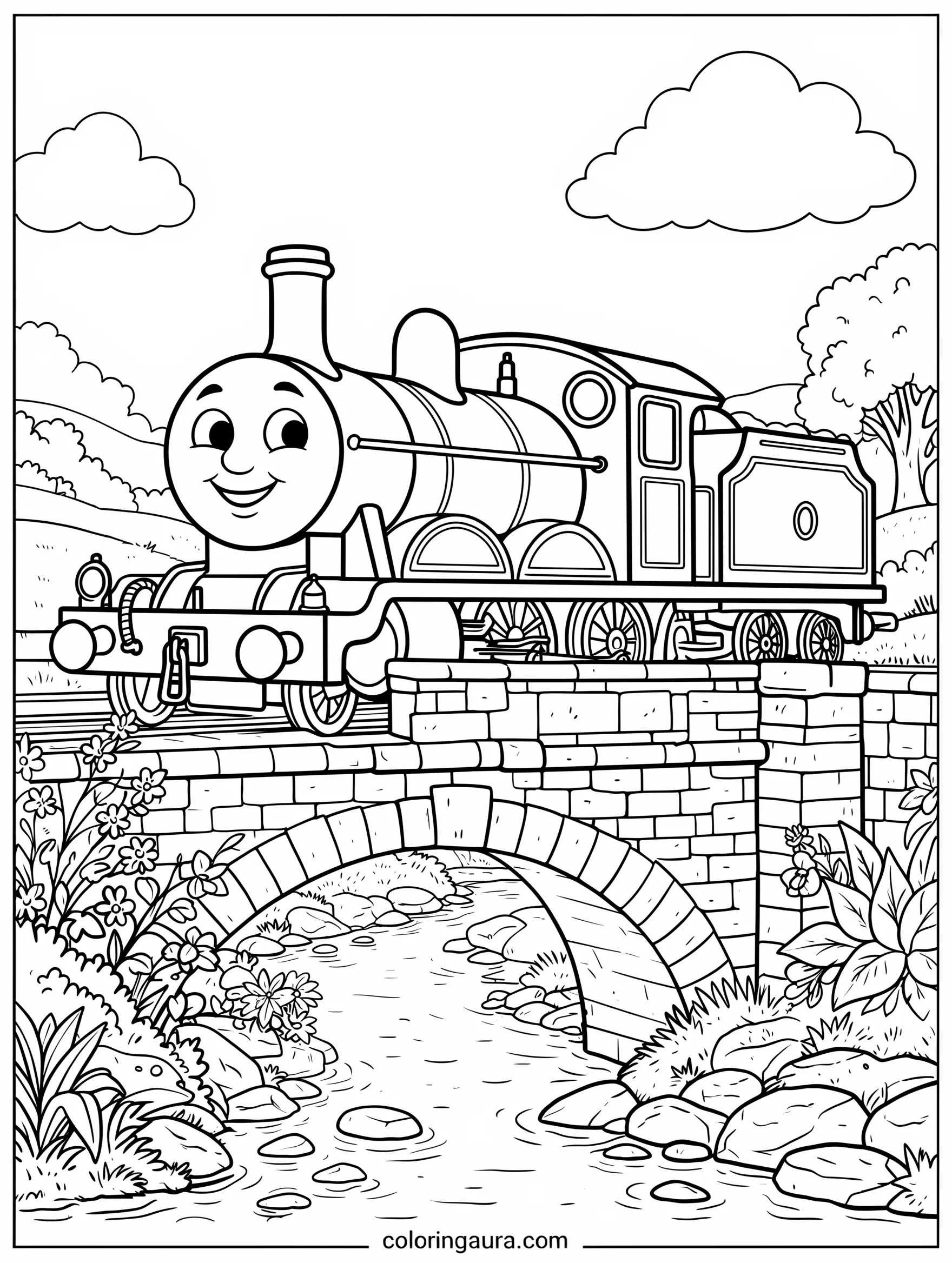 Thomas Crossing a Railway Bridge Coloring Page