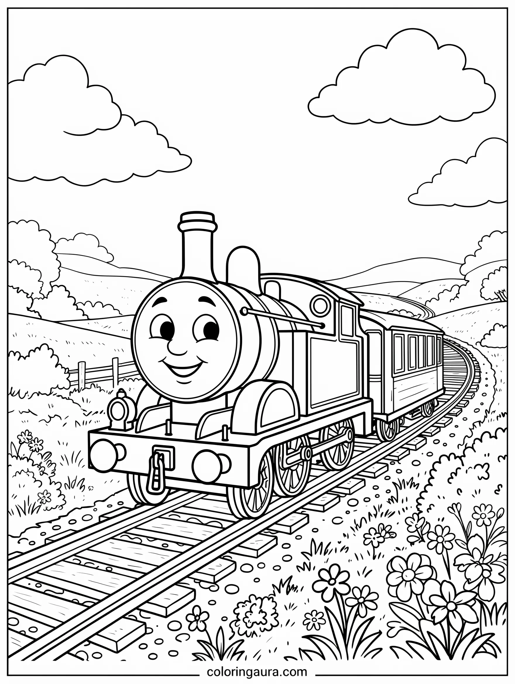 Thomas Exploring the Countryside Coloring Page