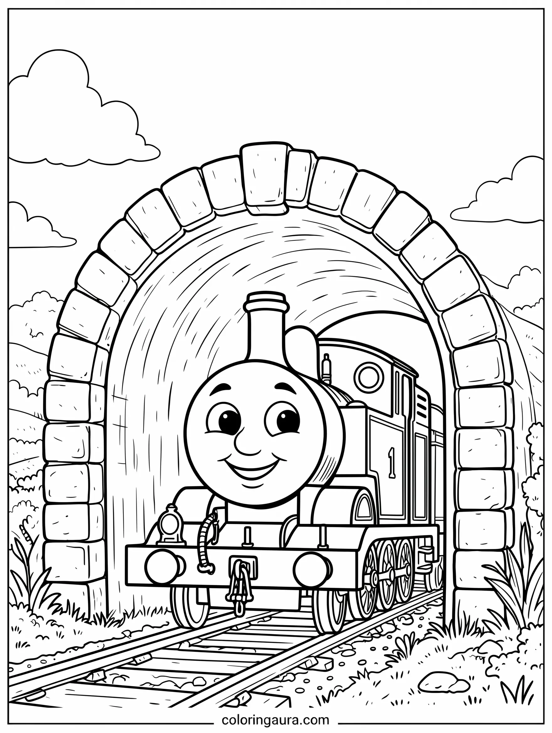 Thomas Passing Through a Railway Tunnel Coloring Page