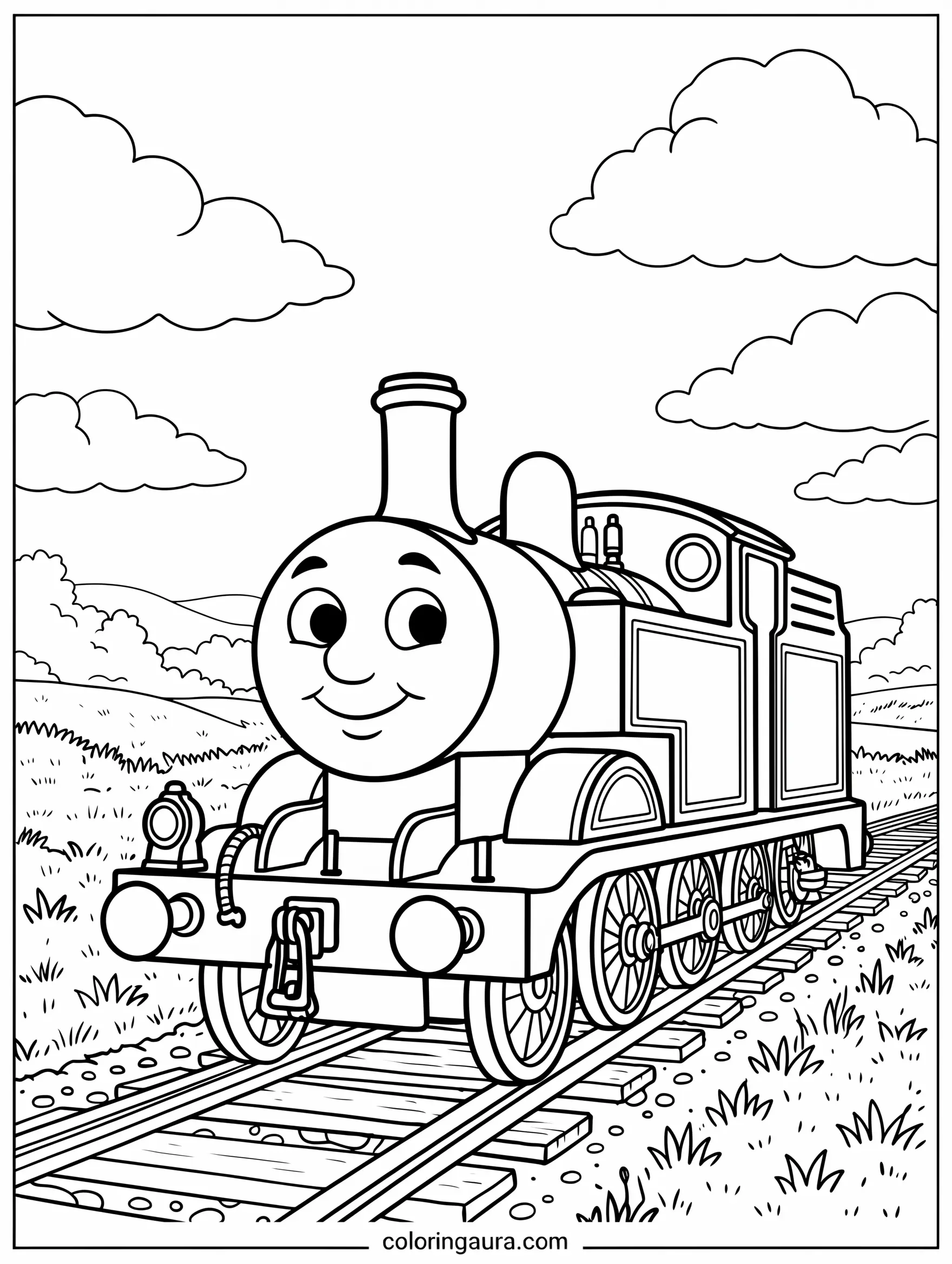 Thomas Under a Cloudy Sky Coloring Page