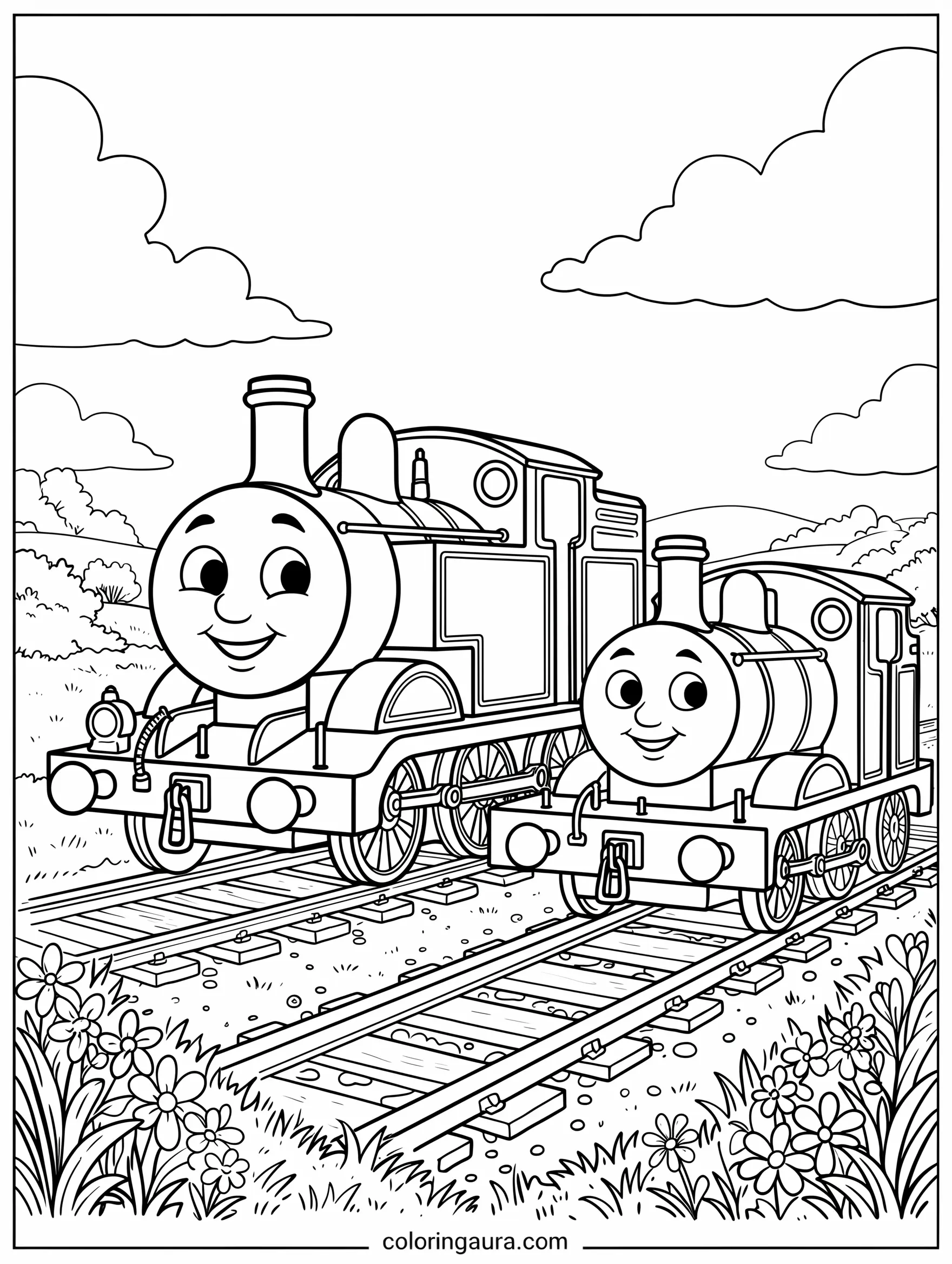 Thomas and Percy Side by Side Coloring Page