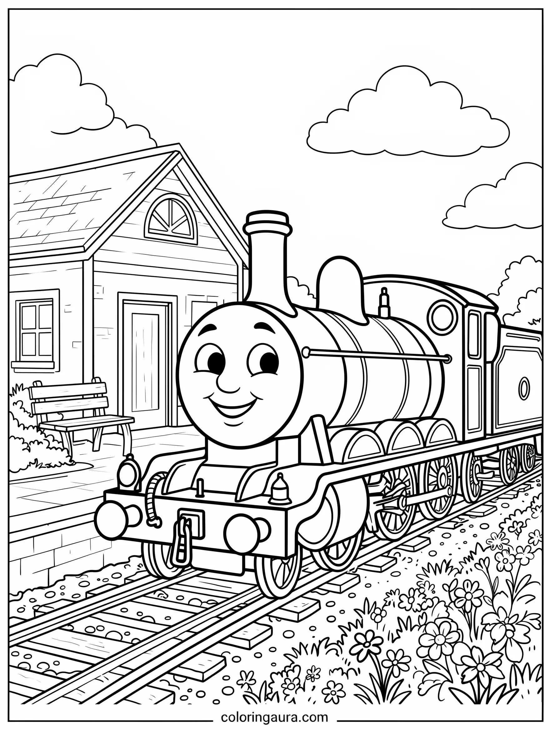 Thomas and the Little Station House Coloring Page