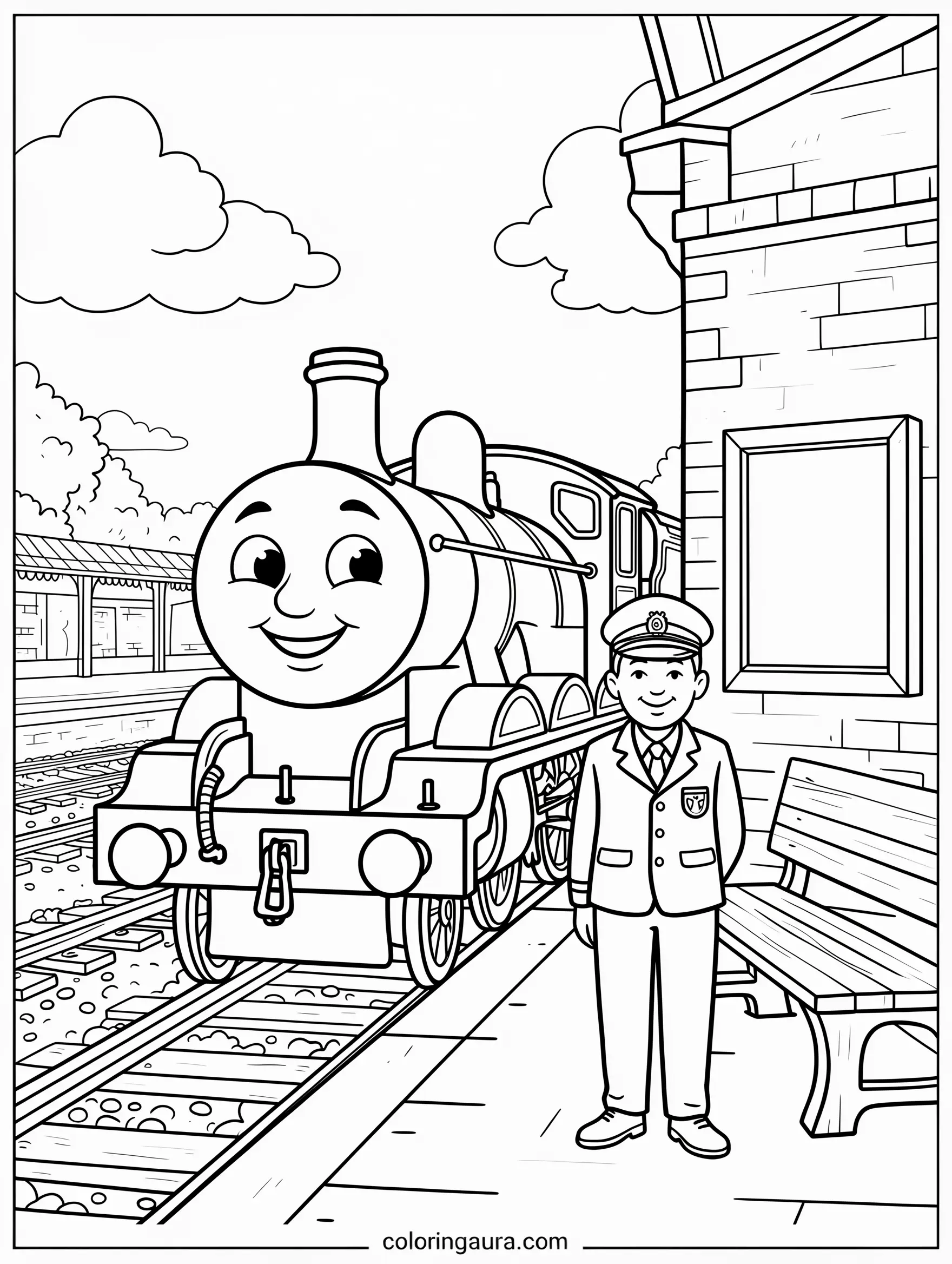 Thomas and the Railway Conductor Coloring Page