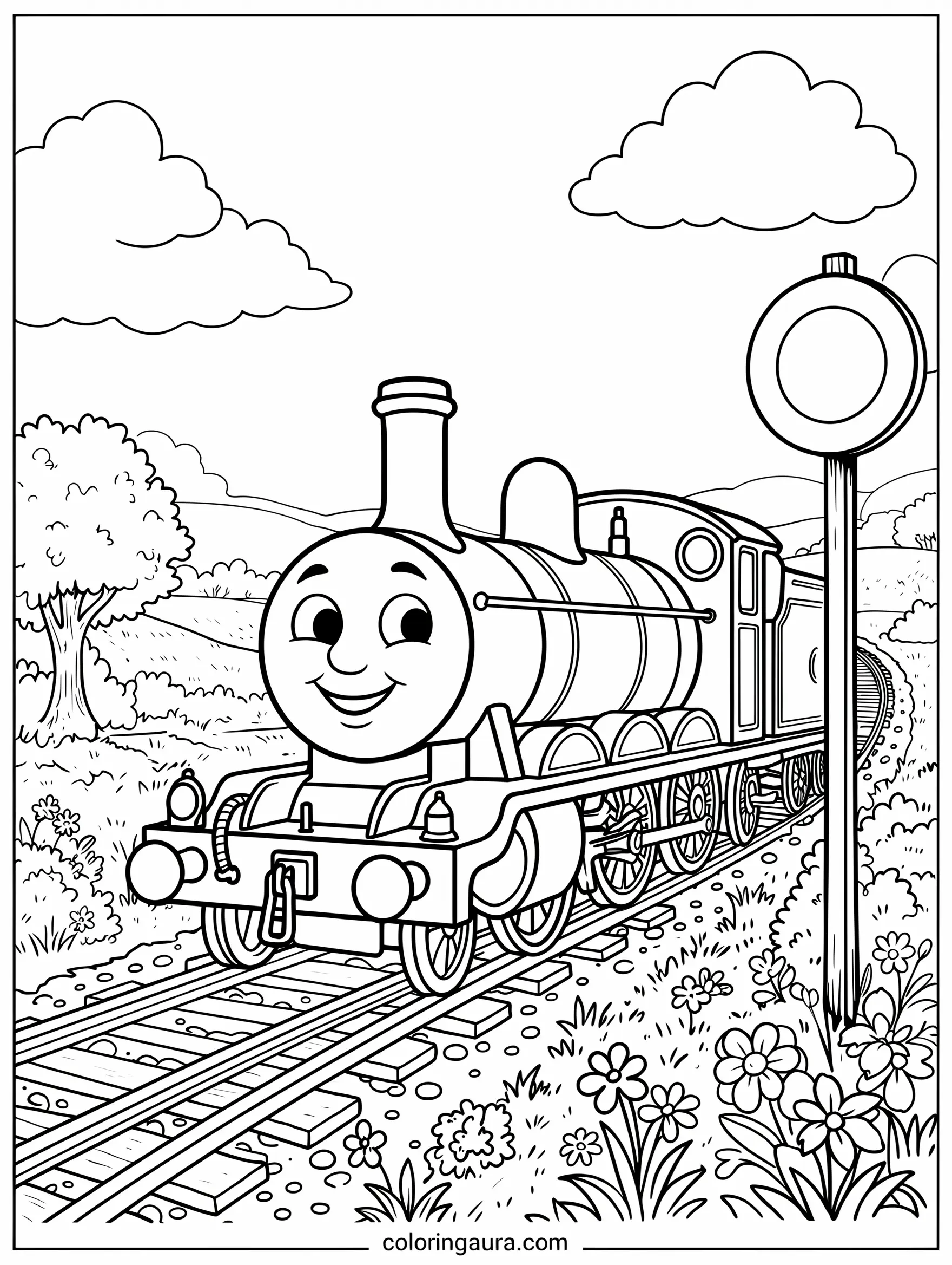 Thomas and the Railway Signal Coloring Page