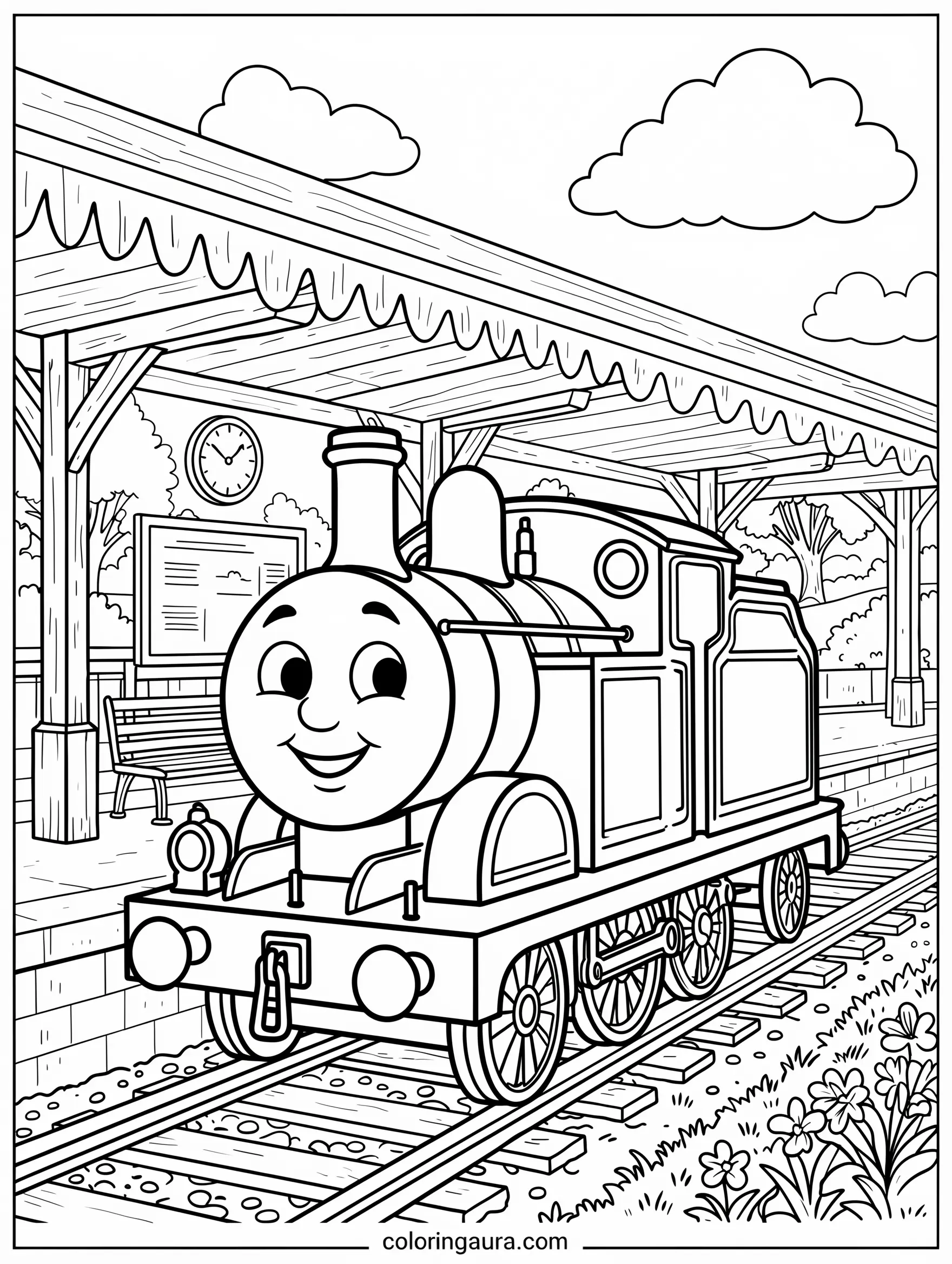 Thomas at the Railway Station Coloring Page
