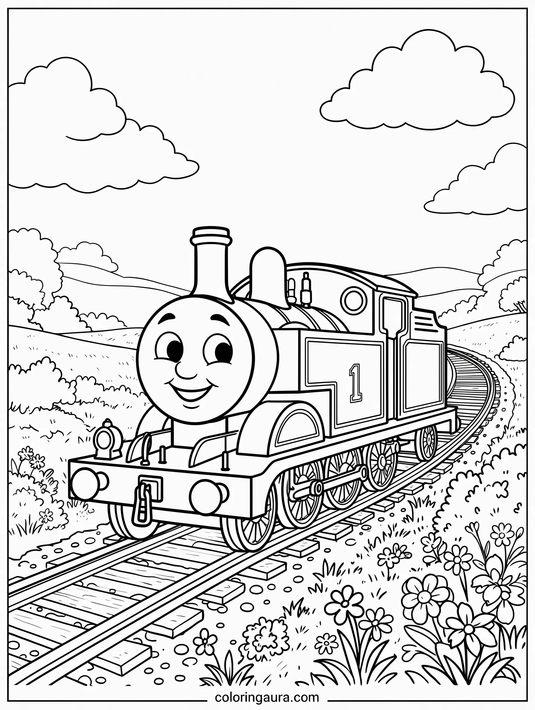 Thomas the Tank Engine on the Tracks Coloring Page